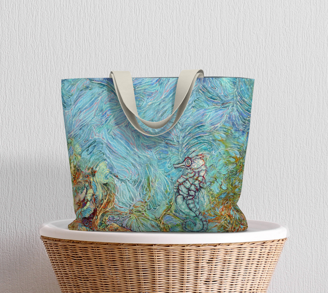 SEAHORSE AND CORAL Oversized Tote