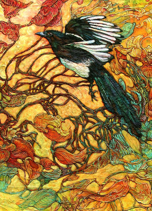 Fortune Collector Magpie - PostCard - Col Mitchell ~ Wild Blackbird