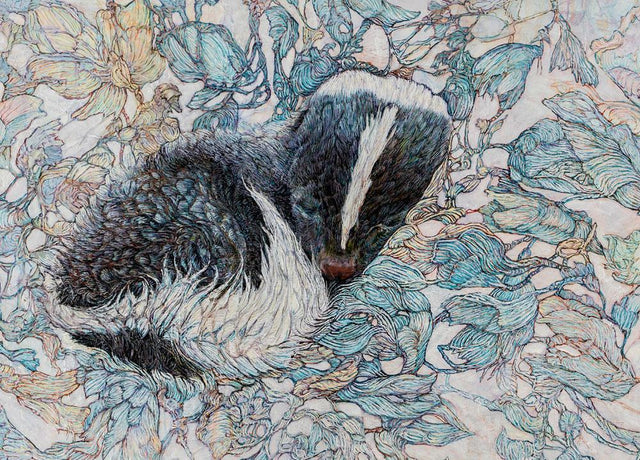 Winter Flower Skunk Kit - Postcard - Col Mitchell ~ Wild Blackbird